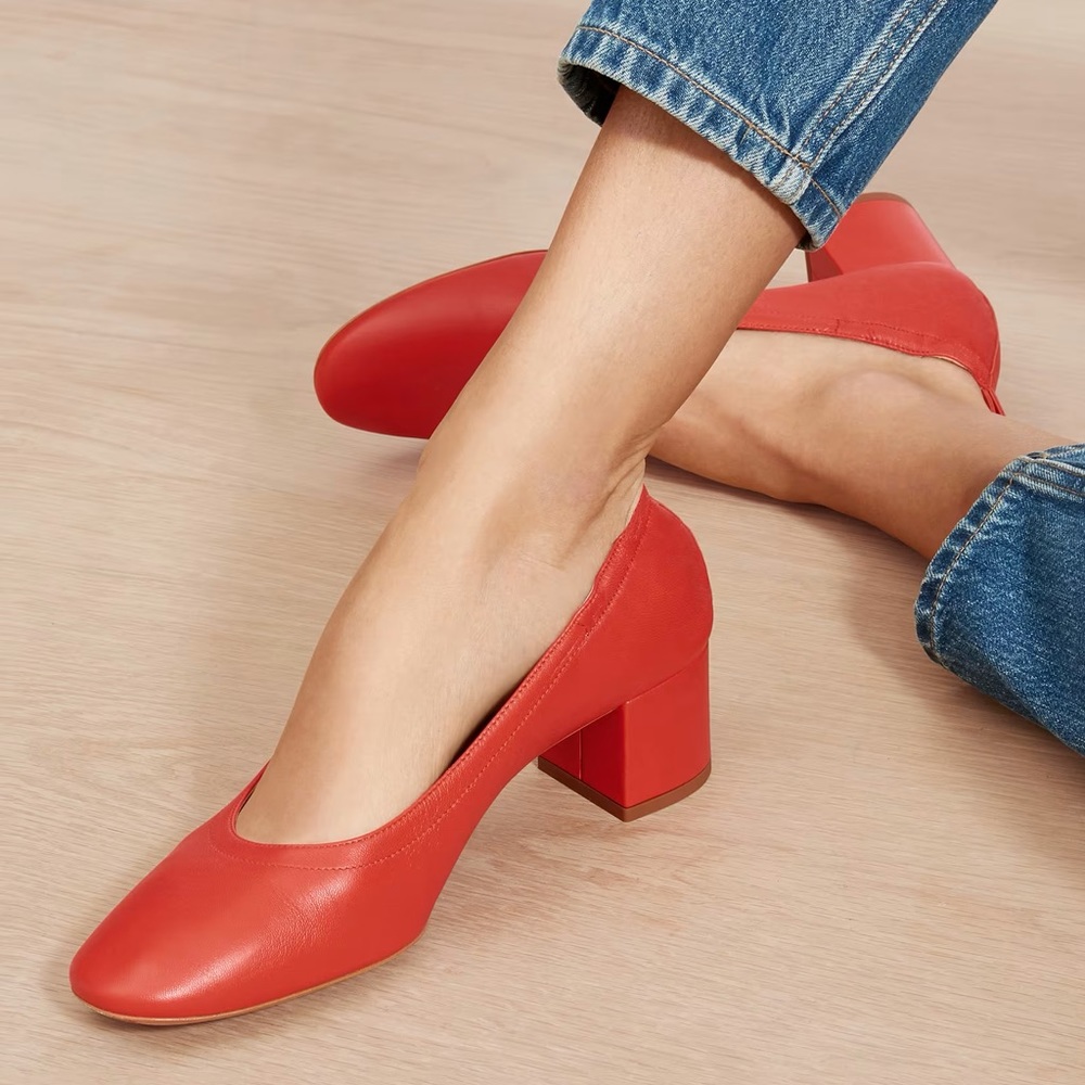 EVERLANE The Day Heel Bright Red Shoes Slip On Italian Leather Size 8.5